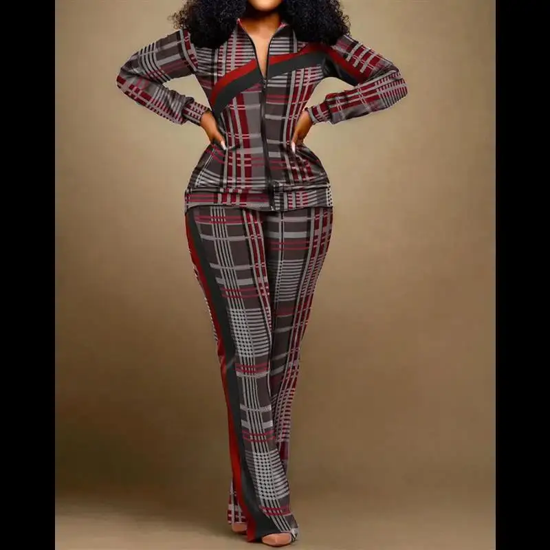 

Женский спортивный костюм из двух предметов Langmao, повседневный костюм из двух предметов с принтом, пальто на молнии, топы, прямые штаны, спортивный костюм для женщин