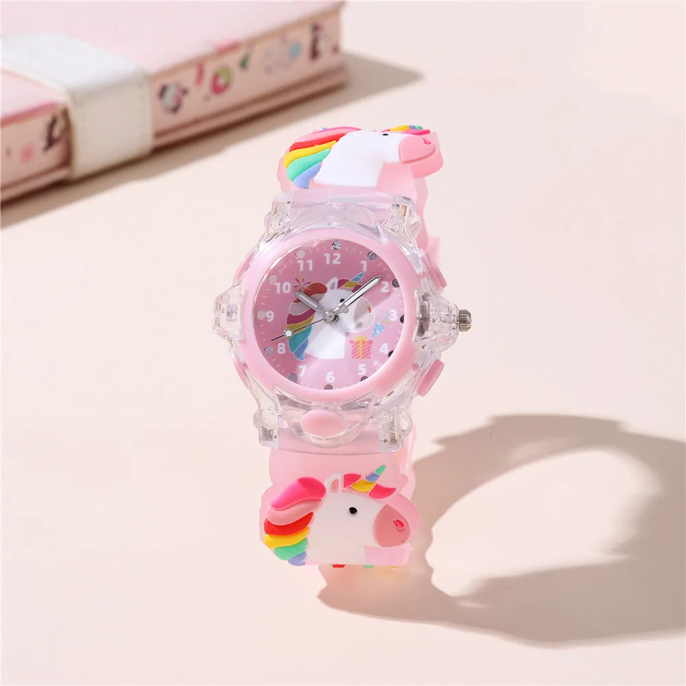 

Часы с мигающим светом единорога из мультфильма для детей 3-15 лет, школьные наручные часы, 4 цвета