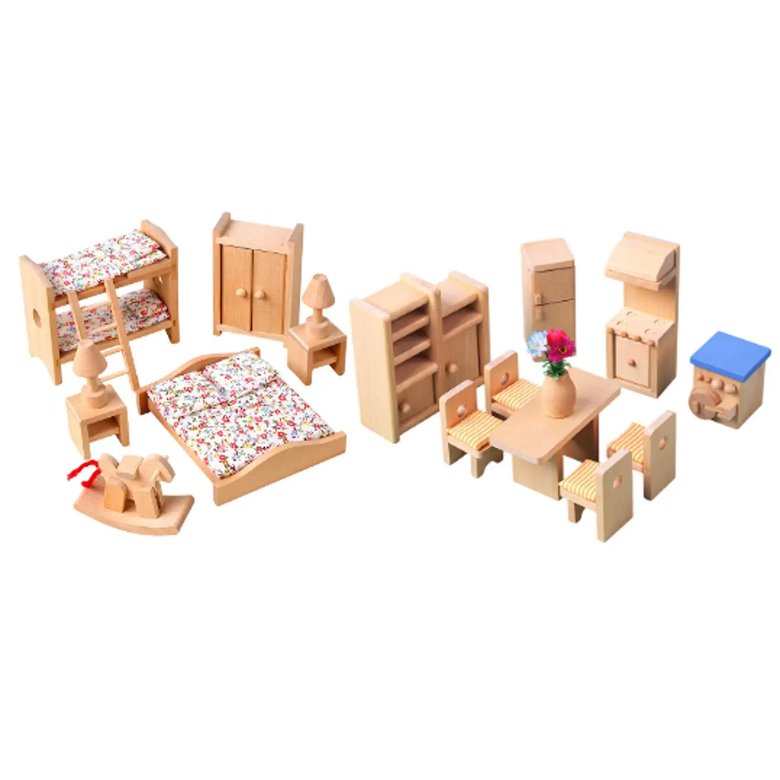 Juego de muebles de madera para casa de muñecas, accesorios para juegos de rol, escenas de bricolaje para niños de 3 años en adelante