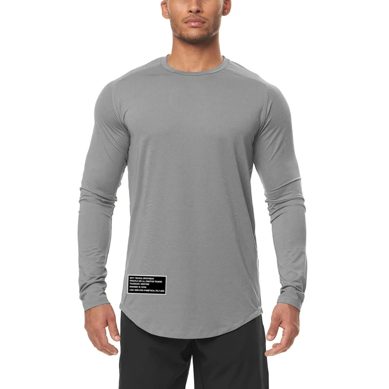 High Elastic Tight Long Sleeve Casual Shirt Autumn Breathable Quick Dry Mens T-shirt Gym Fitness Bodybuilding Running Sportswear