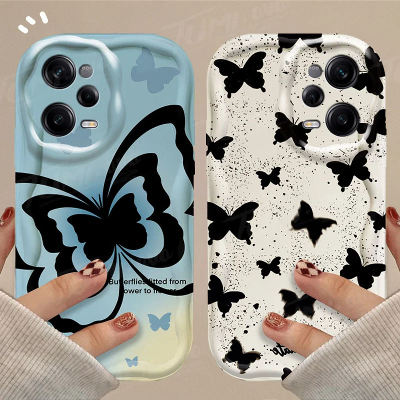 Luxury Butterfly Flower 3D Wave Case For Xiaomi Redmi 12 12C 12R 11A 13C 10 10C 10X 9 Power 9A 9C 9T 8 K70E K70 K60 K50 Pro Capa