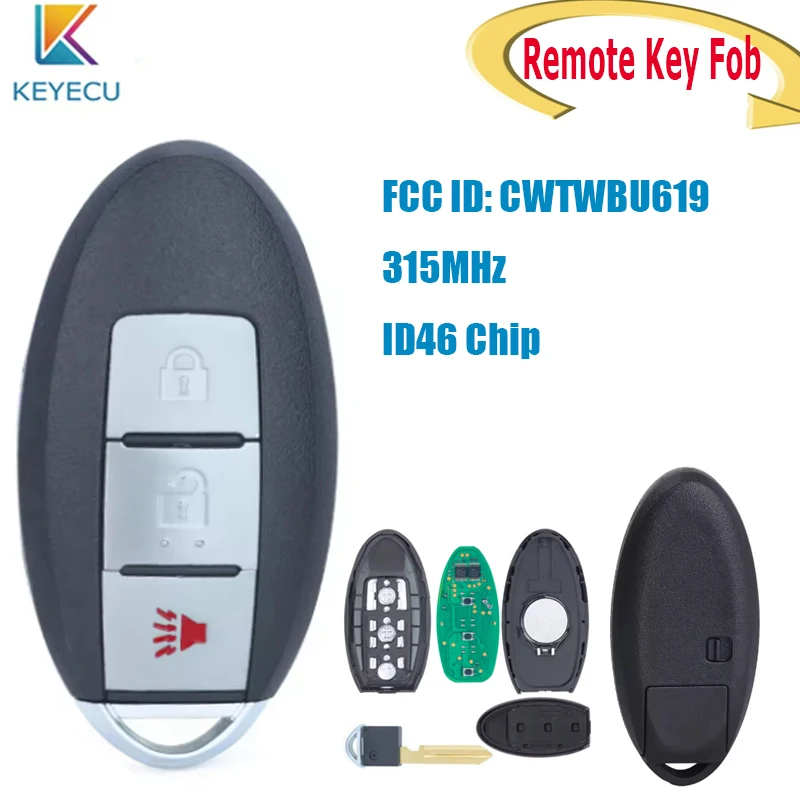 

KEYECU Smart Remote Key Fob for Infiniti FX35 FX45 2005 2006 2007 2008 315MHz ID46 Chip CWTWBU619 3Buttons