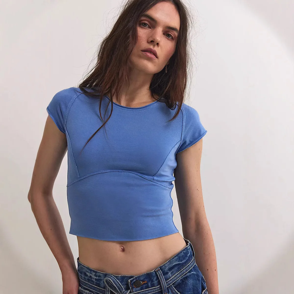 

2025 Casual Summer Women's Midriff Long Sleeve T-shirt Women Slim Round Neck Base T-shirt Top