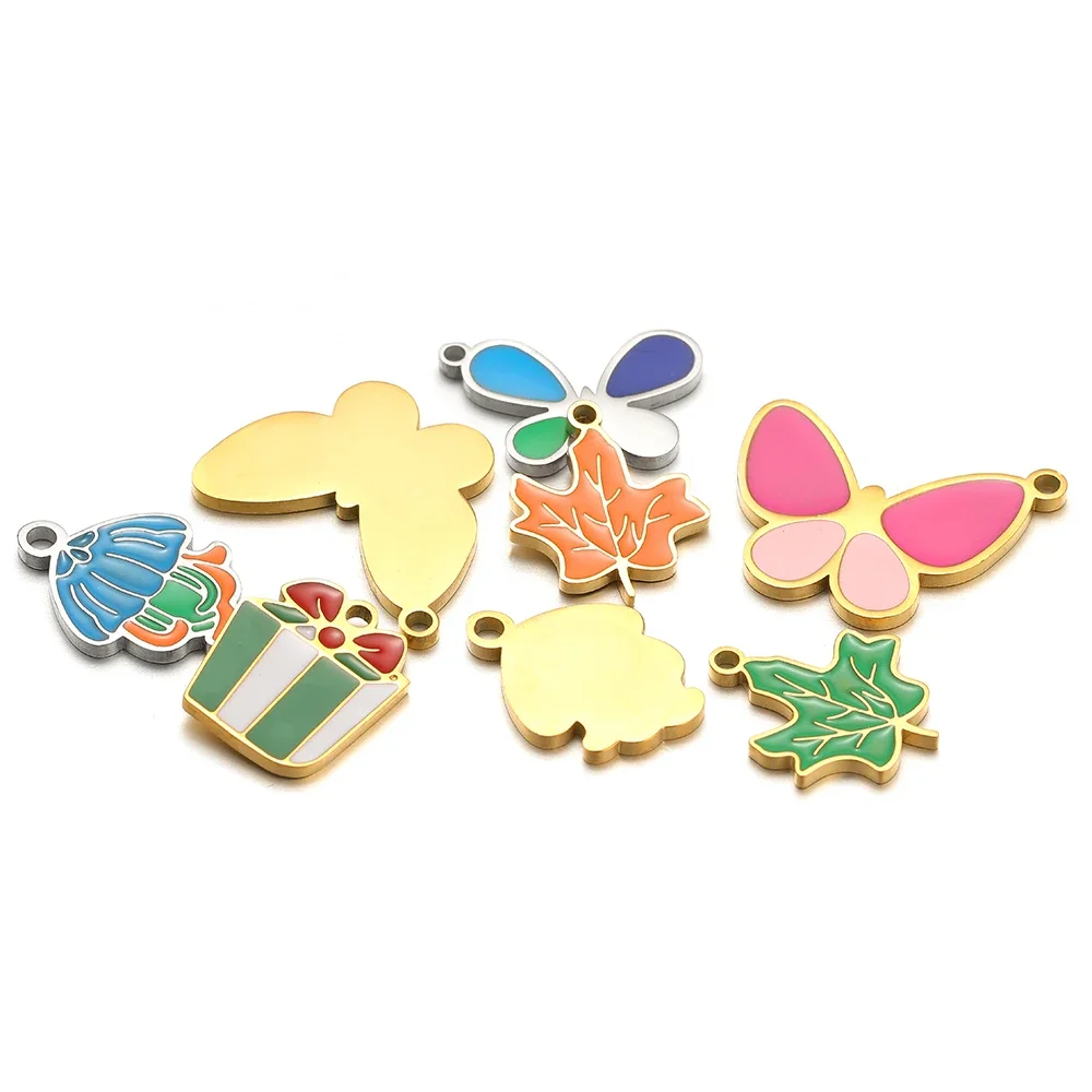 5pcs Stainless Steel Star Butterfly Leaf Heart Charms for DIY Jewelry Findings Children Necklace Kids Bracelets Earrings Making