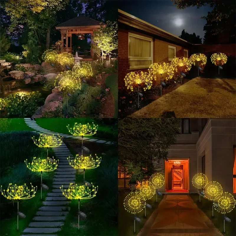 6 em 1 luzes solares do fogos de artifício do jardim, atualizar multicolorido solar ao ar livre lâmpada decoração solar jardim fogos de artifício lâmpada do pátio