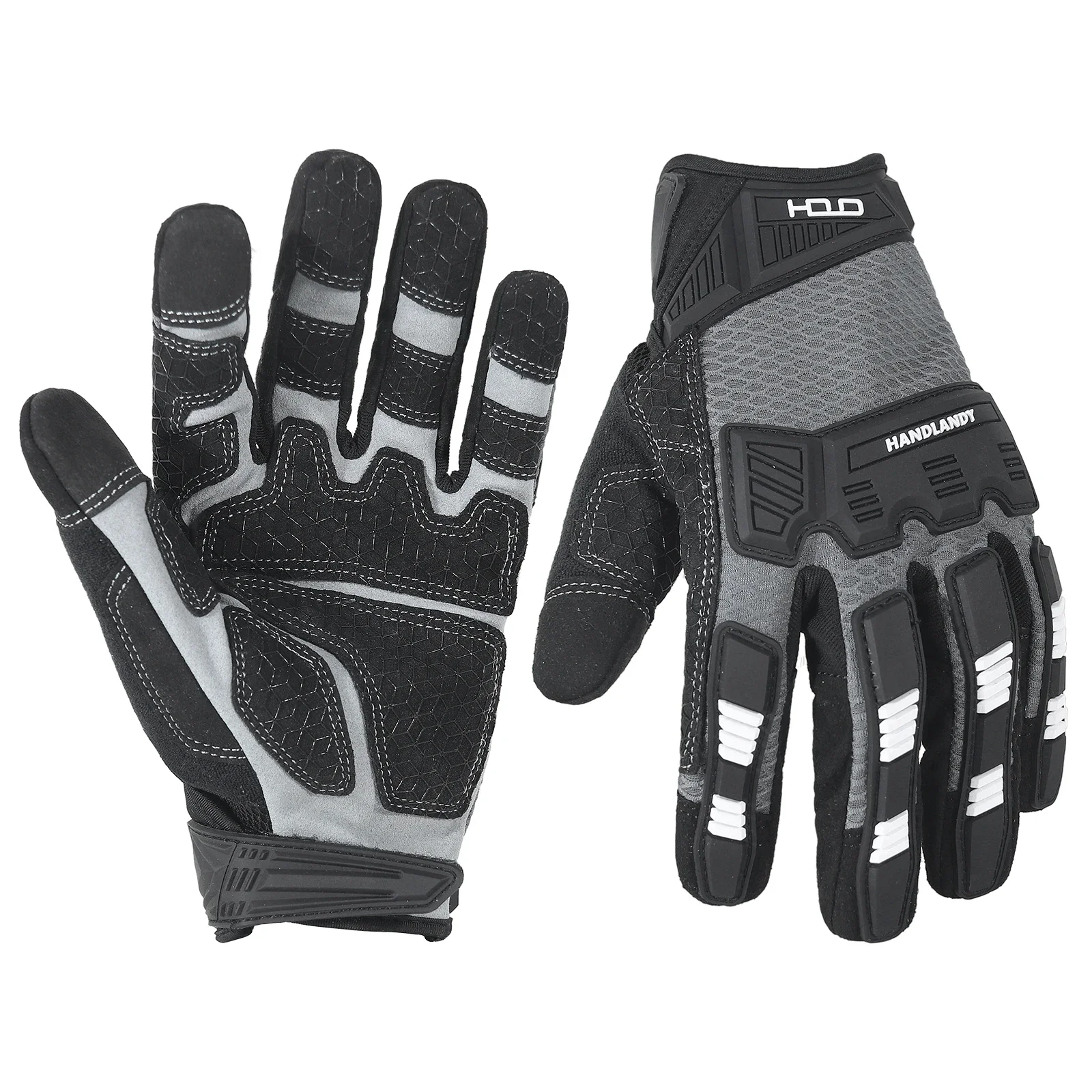 HANDLANDY 충격 감소 작업 장갑, 그립이 있는 고강도 작업 장갑, 터치스크린 통기성 안전 정비 장갑