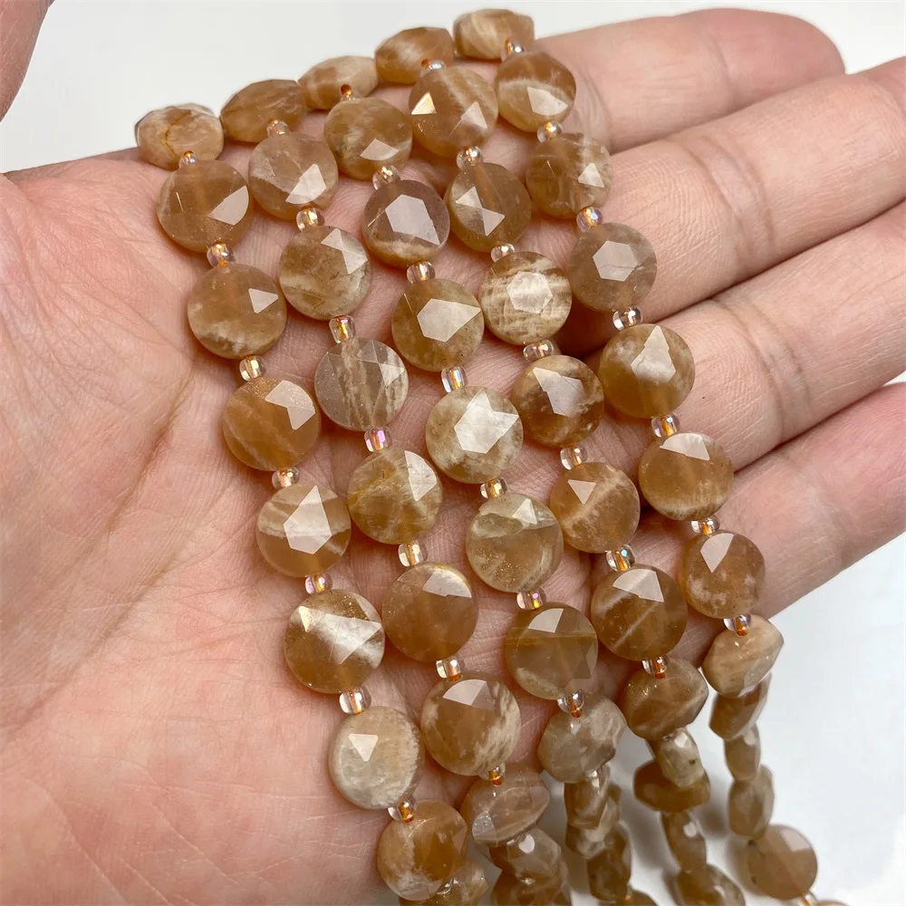 10MM Natural Sunstone Beads Faceted Coin Shape Flat Spacer Round Beads For Jewelry Making Bracelet Necklace Earring Diy