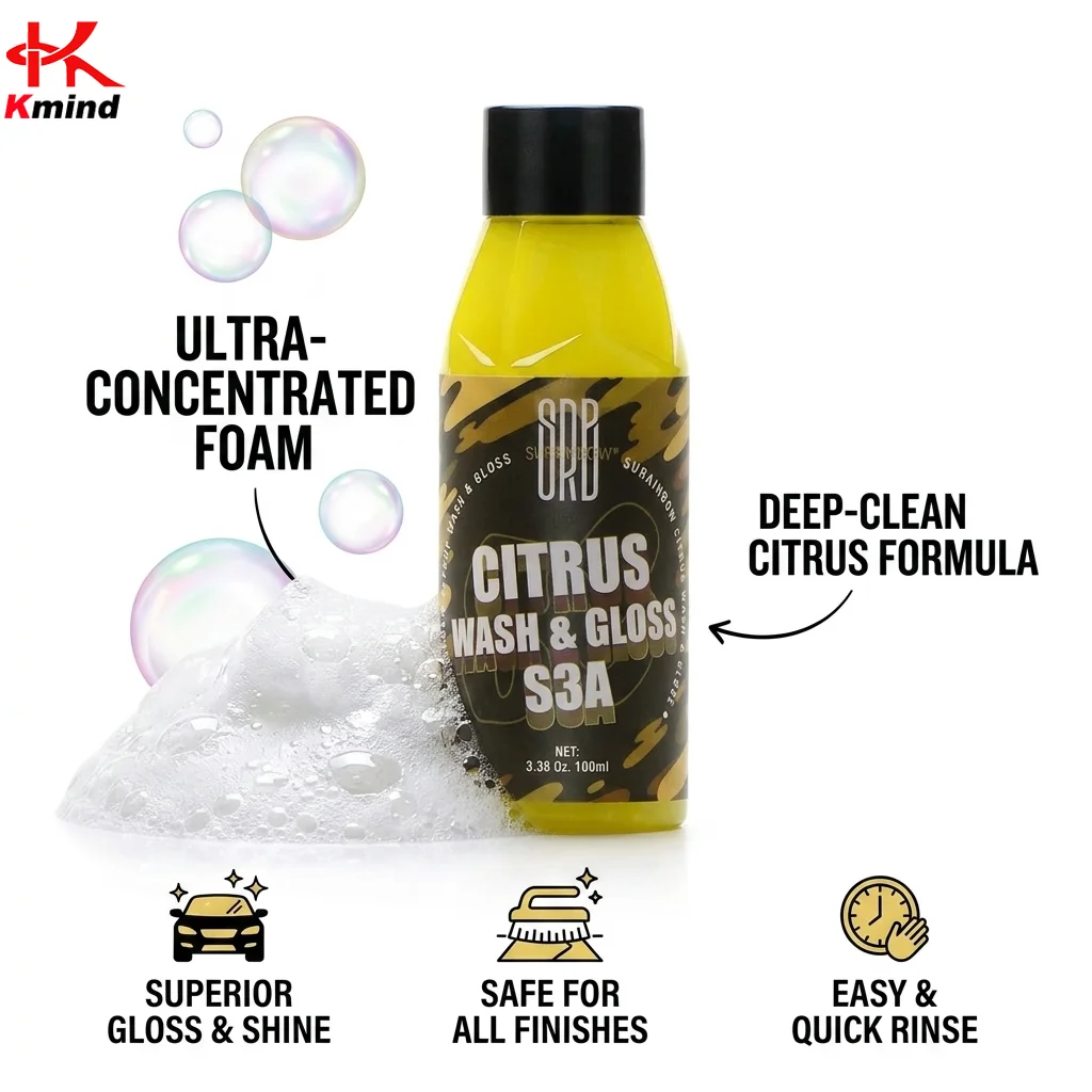 Sabão e Shampoo para Lavagem de Carros Citrus - Concentrado de Alta Espuma, Agente de Limpeza Profissional para Cuidado da Pintura Automotiva