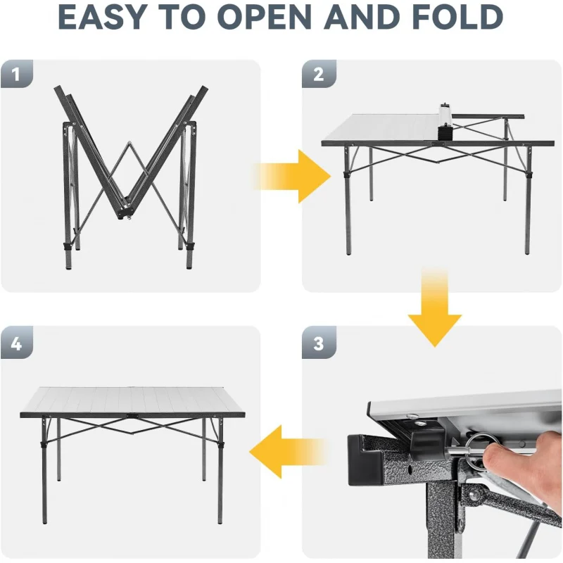 طاولة تخييم قابلة للطي، طاولة محمولة من الألومنيوم قابلة للطي، خفيفة الوزن وقابلة للطي، طاولة تخييم كبيرة للاستخدام الداخلي والخارجي والنزهات والفناء الخلفي