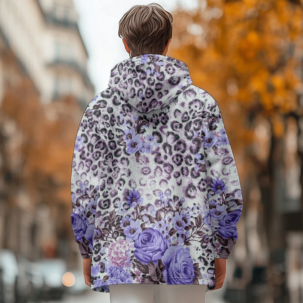 Man winter clothing, New in Down Coats, Purple flowers dot graffiti cotton-padded jacket clothing, feather print pocket zipper