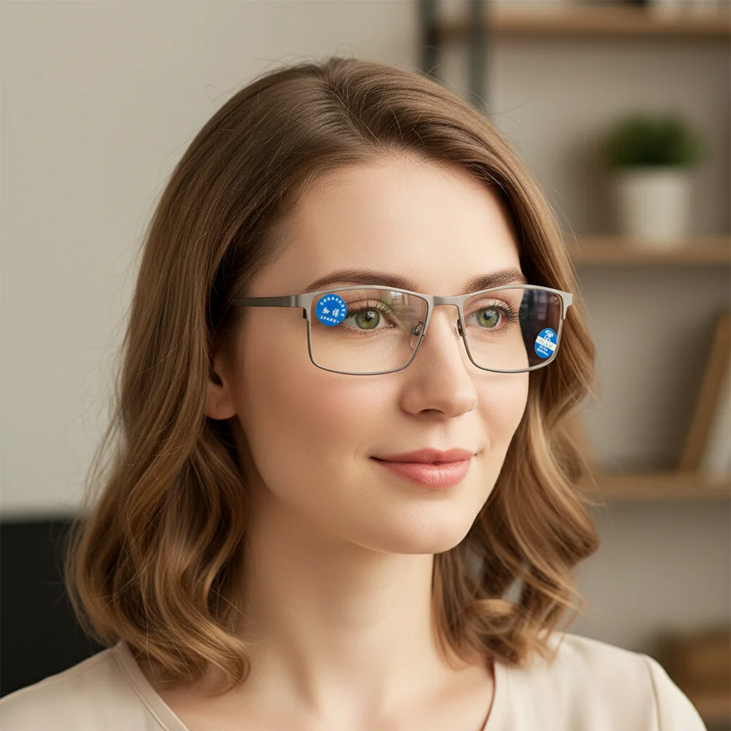 Portable Metal PC Reading Glasses Decorative Glasses Rectangle Frame Glasses Grey Presbyopia Eyeglasses Men and Women