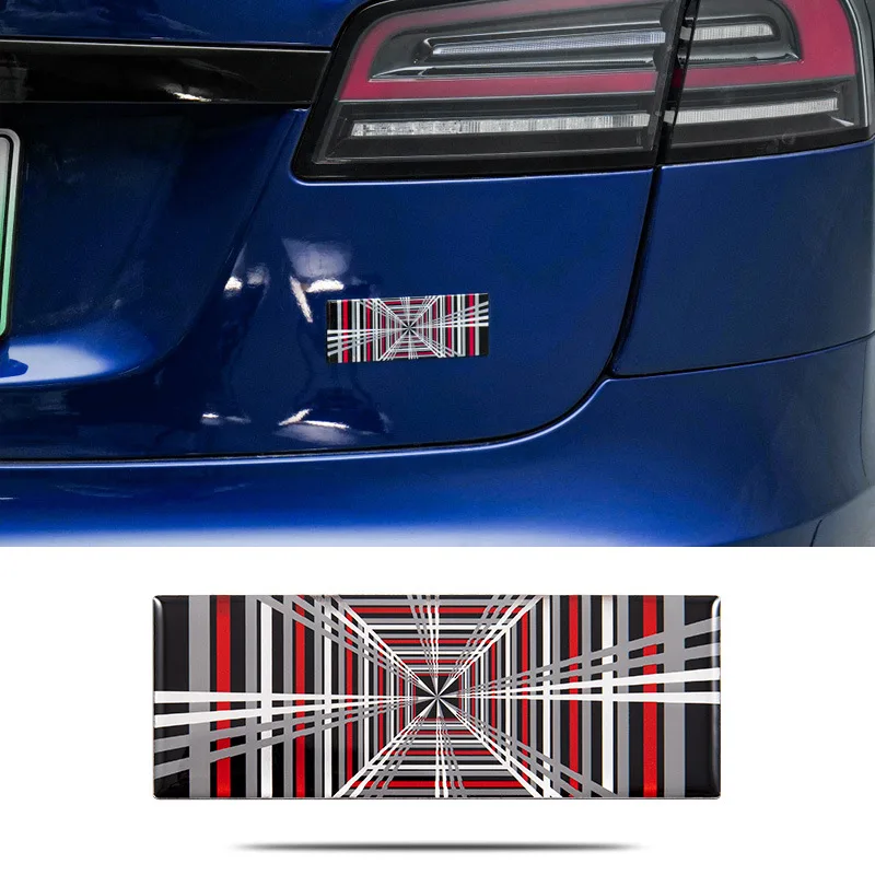 3D Car Styling PLAID Graphic Trunk Fender Body Logo Badge Emblem Decals Decoration Sticker For Tesla Model 3 X Y S Accessories