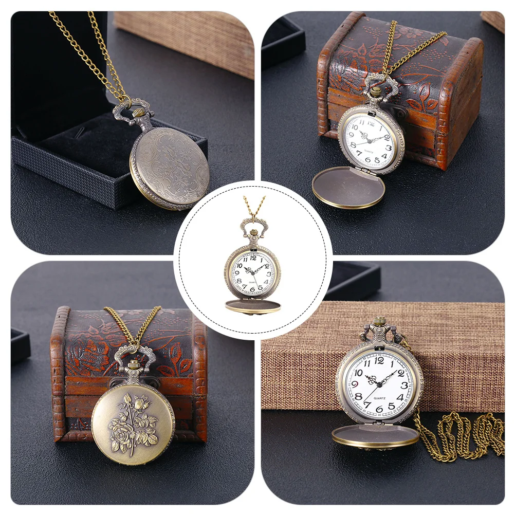 Винтажное ожерелье с розой, кварцевые карманные часы, креативный практичный дизайн, легко носить с собой, просмотрщик времени, кварцевые карманные часы