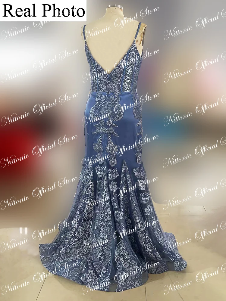 Vestidos de Noche de lujo para mujer, lentejuelas, encaje, tirantes finos, Espalda descubierta, vaina hasta el suelo, ocasión Formal, fiesta de graduación, elegante, nuevo