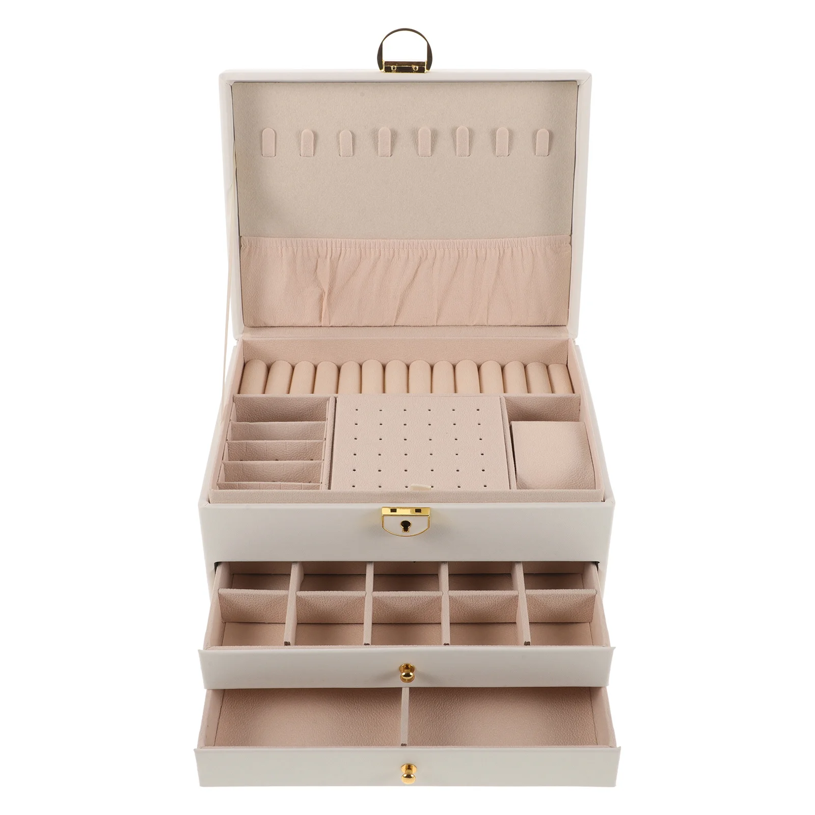 

3 Layer Jewelry Box White Lockable Organizer for Earrings Necklaces Bracelets Rings Three Layer Jewelry Box