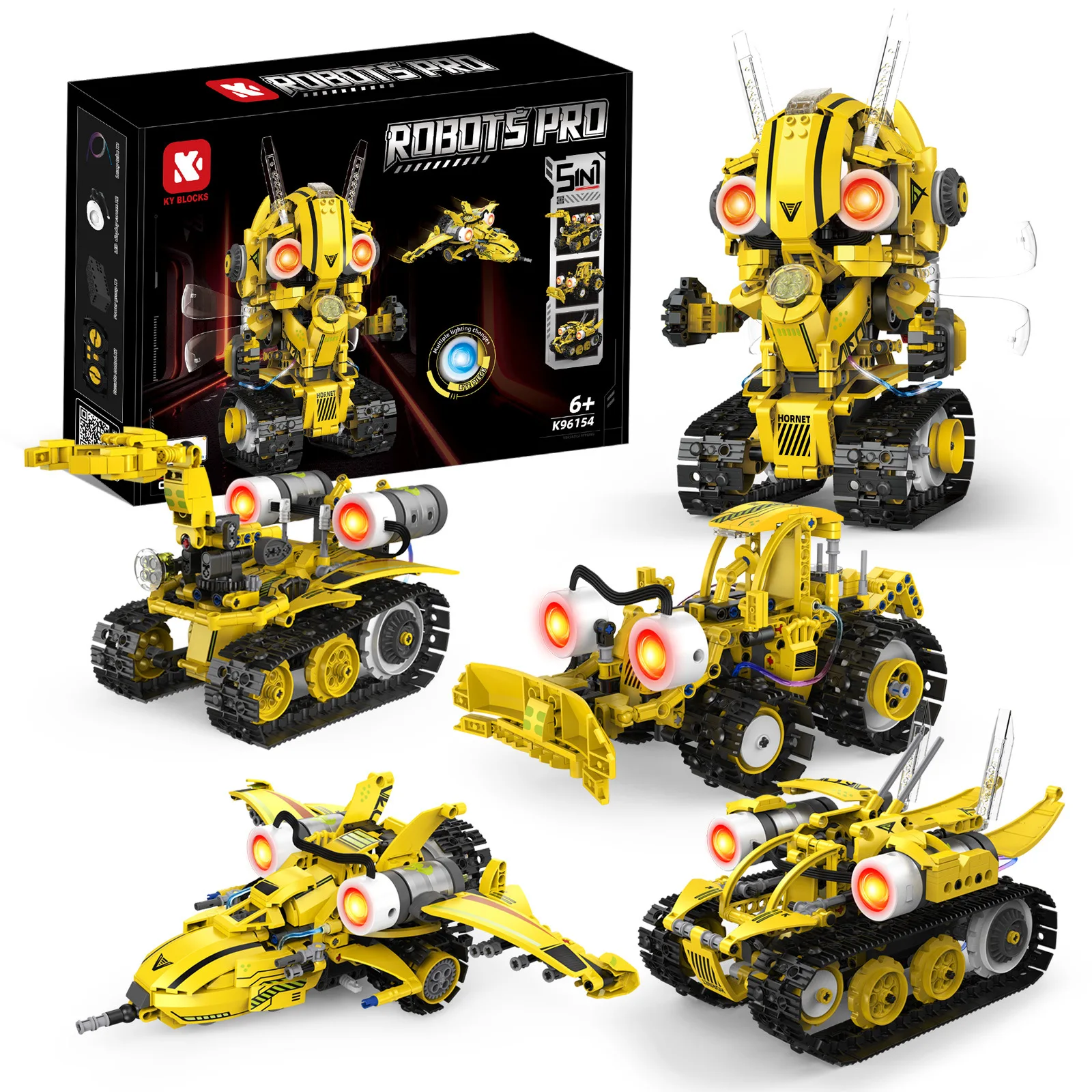 5-in-1 programmierbares Roboter-Baustein-Set, Fernbedienung/APP-Steuerung, Digitalanzeige, Farbsensor, STEM-Spielzeug für Kinder und Erwachsene