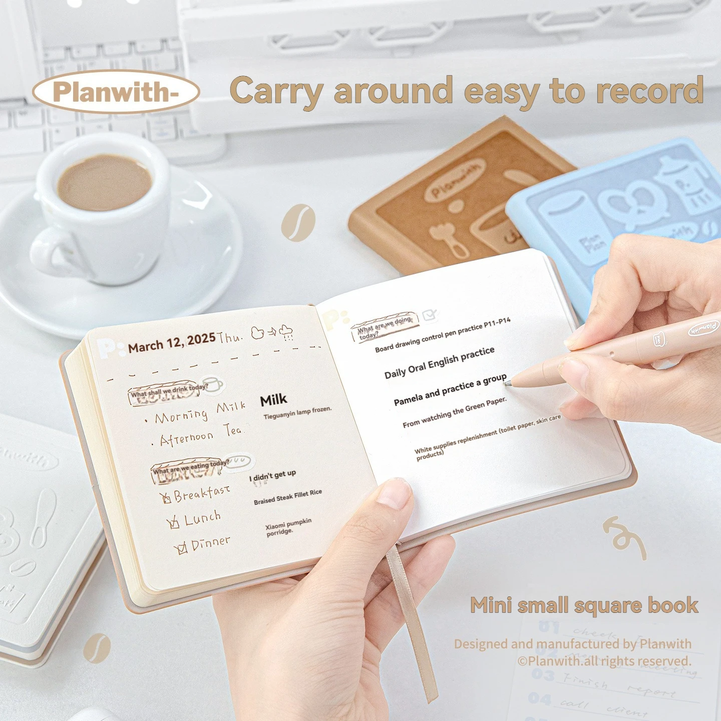 1pc Mini Coffee Notebook with Dual Color Embossed PU Outer Cover Portable Small Square Pocket Notebook.
