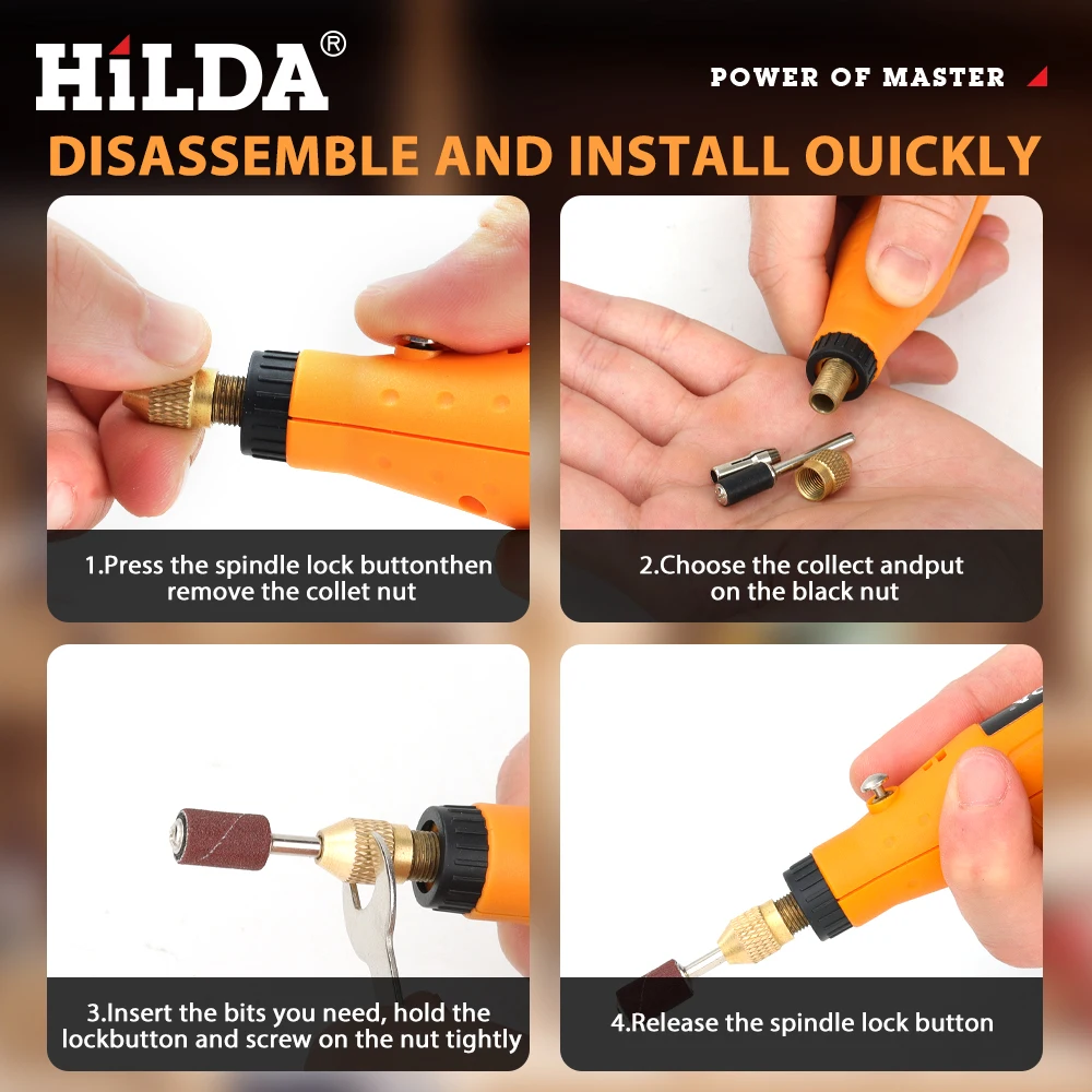 HILDA 12V Mini Drill Grinder Engraving Pen Electric  Rotary Tools Kit Engraver for Grinding Polishing Woodworking