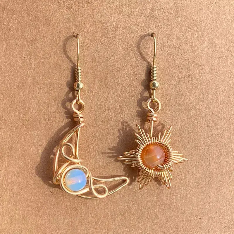 

European and American Fashion Moonlight Stone Asymmetric Bohemian Wind Sun Moon Exaggerated Girl Earrings