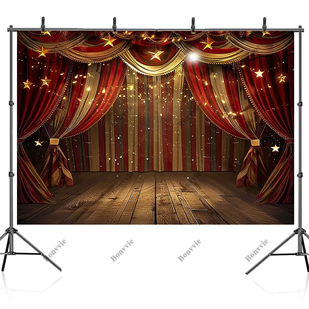 Bonvvie Red Curtain Stage Light Circus Tent Baby Birthday Party Photography Backdrops Photo Backgrounds Photozone Photo Studio