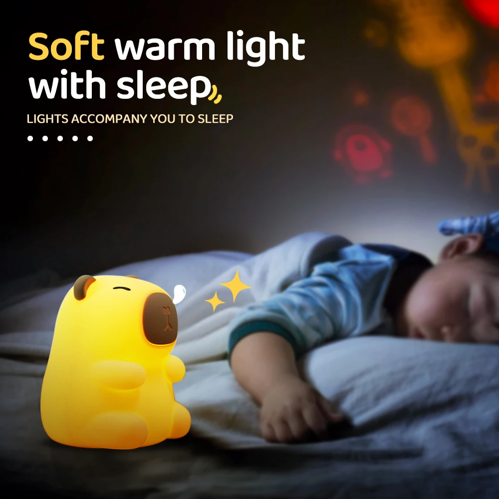 

C2 Capybara Cute Night Light Silicone Lamp 7 Color Dimming Nursery Bedroom light for Kids USB Rechargeable Touch Lamp Decor Gift