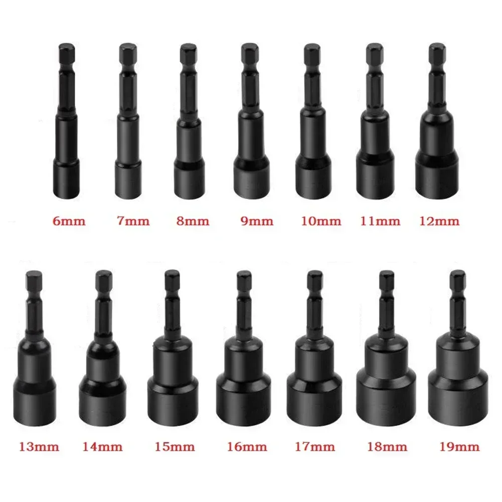 6-19mm Impact-Socket Magnetic Nut Screwdriver Deep Socket Adapter 1/4 Hex Wrench Heads Electric Drill Bit Repairing Hand Tools