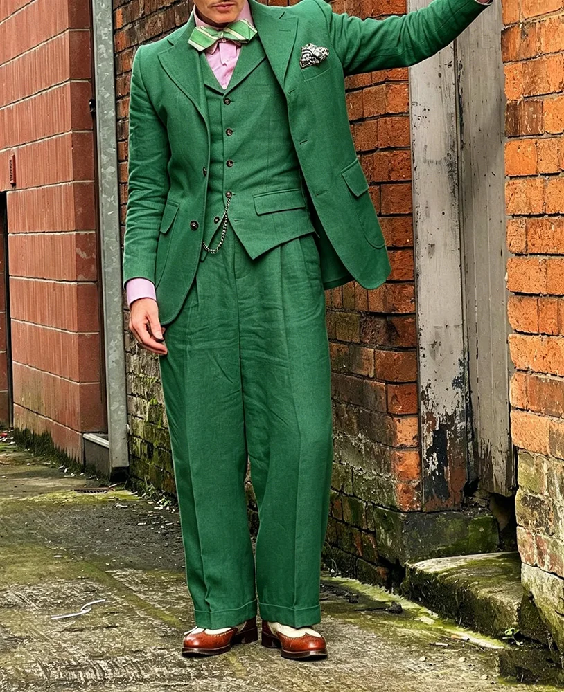 Sage Green Linen Relaxed Wedding Suits 3 Pieces Men Suits Lightweight Breathable Blazer Vest Pants Set Summer Wedding Outfit image 5