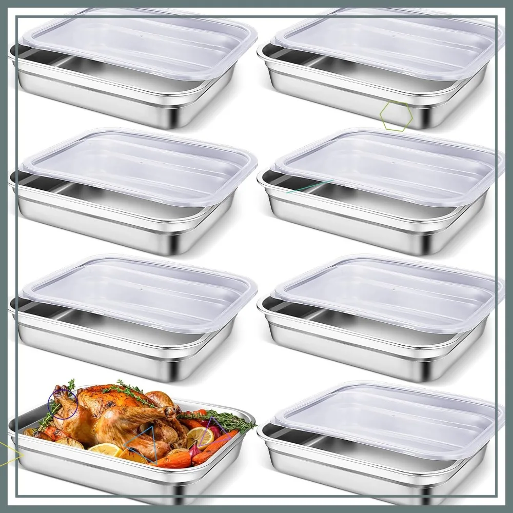 

Набор из 8 контейнеров для хранения продуктов из нержавеющей стали 304 с крышками, штабелируемые, для кухни, ресторанов и использования в морозильной камере