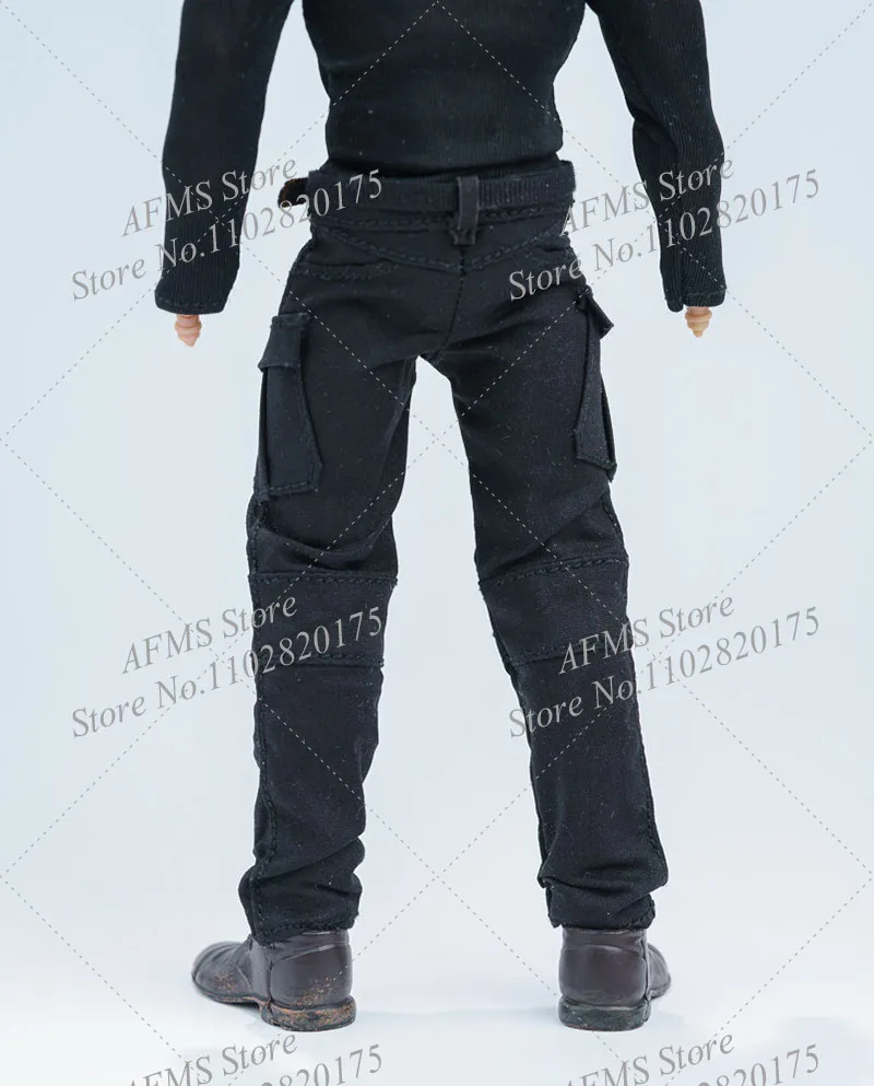 Sammlerfigur im Maßstab 1:12, schwarzes Rollkragen-Unterhemd, taktische Hose, Trenchcoat, passend für 6-Zoll-Actionfiguren, Soldatenkörper