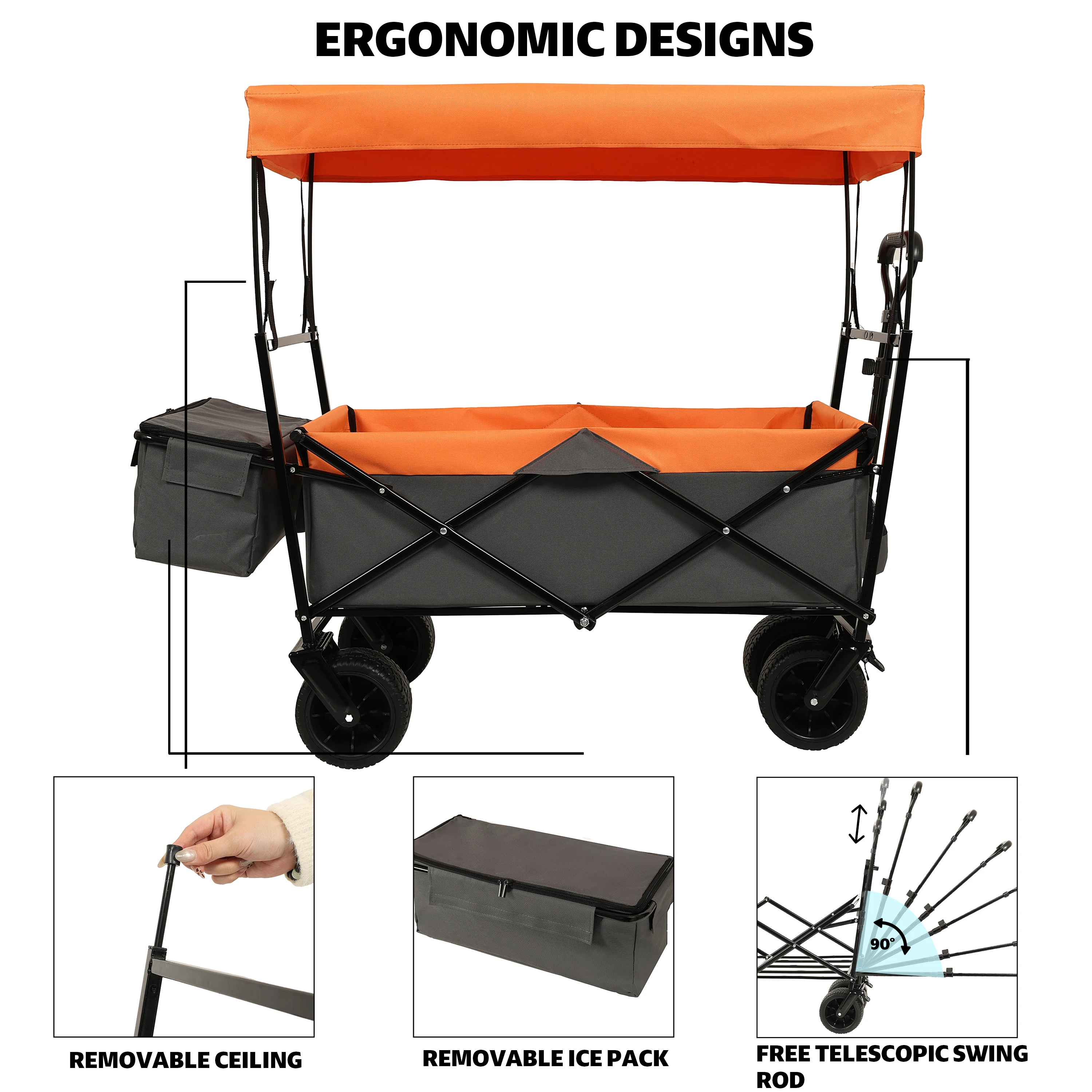 480Lbs Collapsible Wagon with Canopy,Wagon Stroller with 7" All-Terrain Wheels, Lightweight Foldable Wagon, Large Capacity for