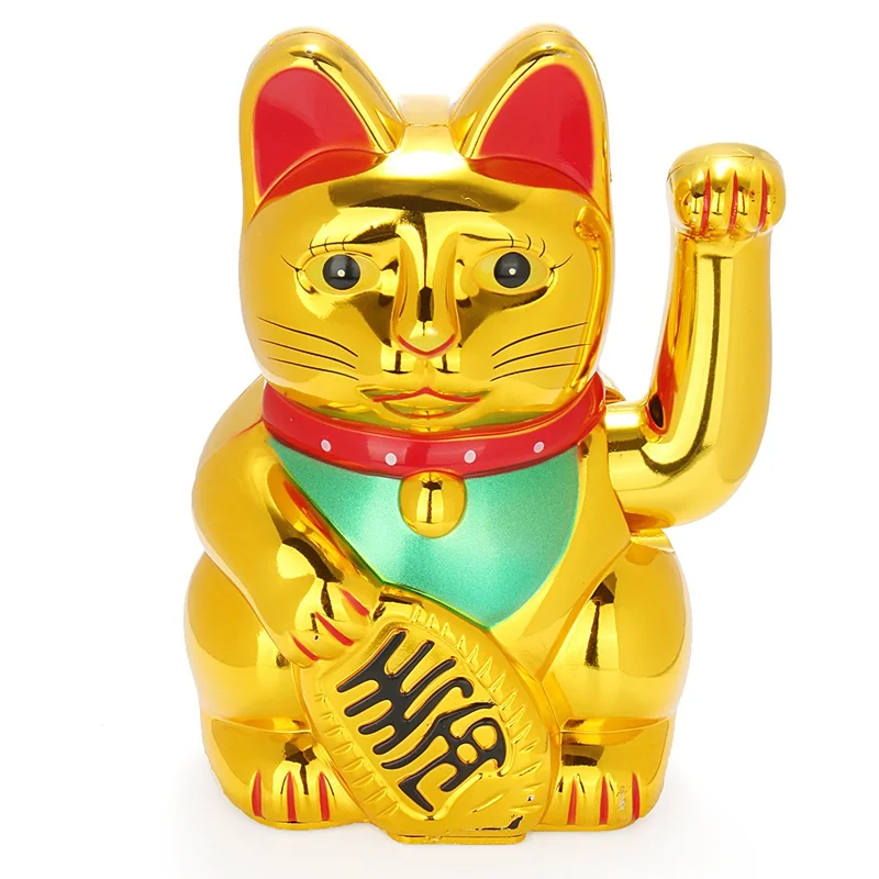 

Classic Chinese Lucky Wealth Electric Wink Cat Gold Waving Cat Beckoning Maneki Powered by AA Battery Feng Shui Crafts