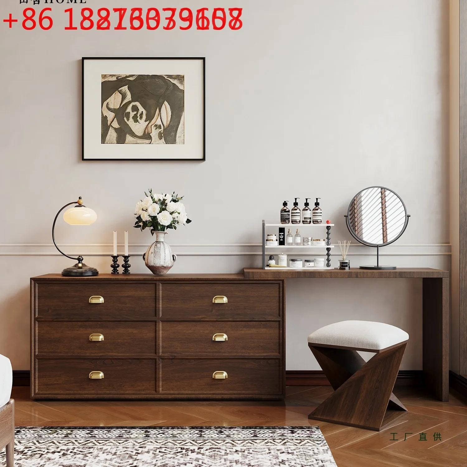 

Столик для макияжа в средневековом стиле, комод, встроенный угловой комод для спальни из орехового дерева, прикроватный шкаф для хранения вещей