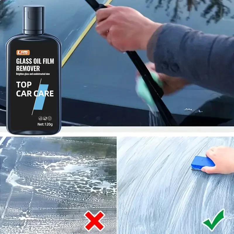 Glass oil film remover, windshield water spot remover,providing streak-free shine for colored and clear glass.