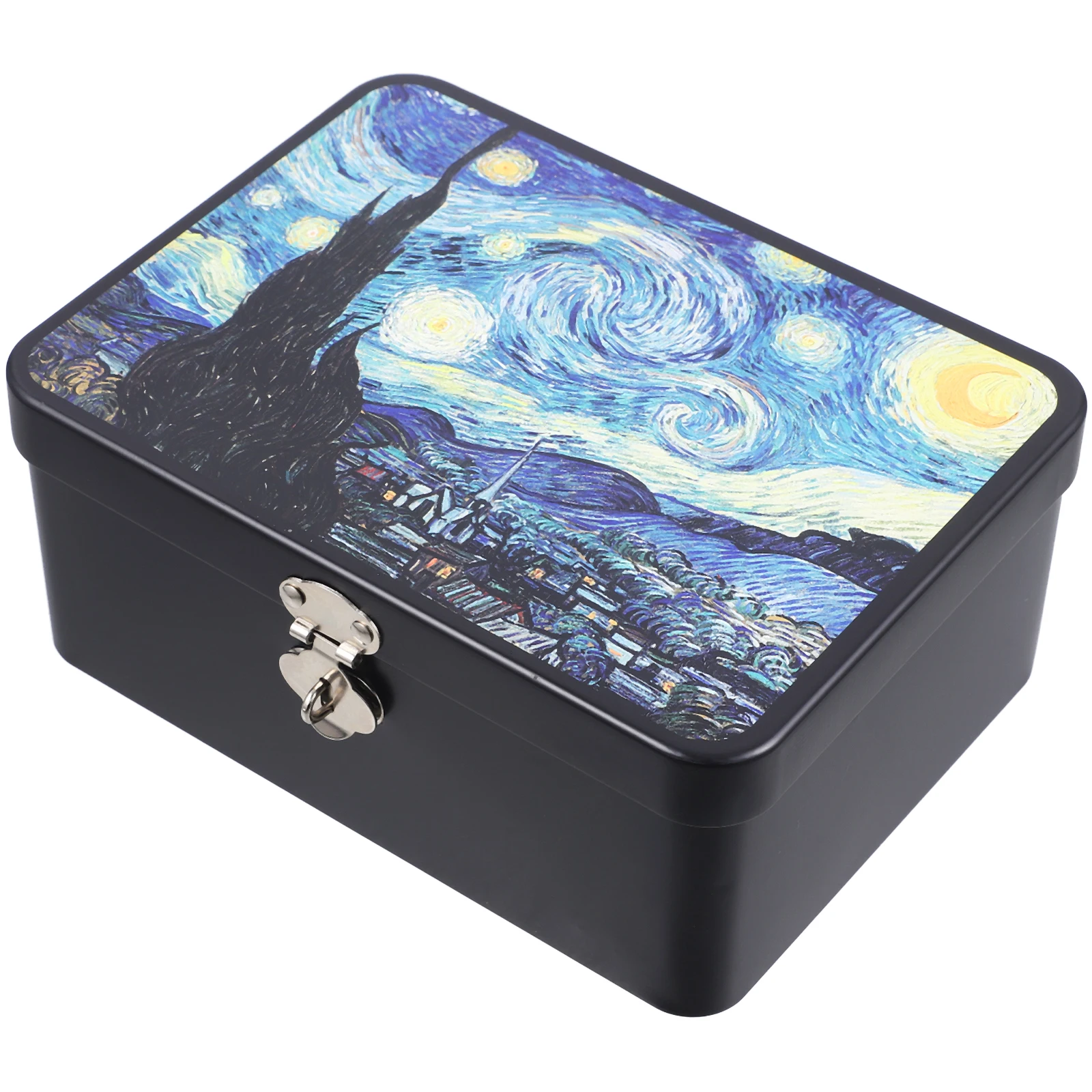 

Lock Vintage Storage Box Metal Container with Lid Desktop Organizer Tinplate Travel