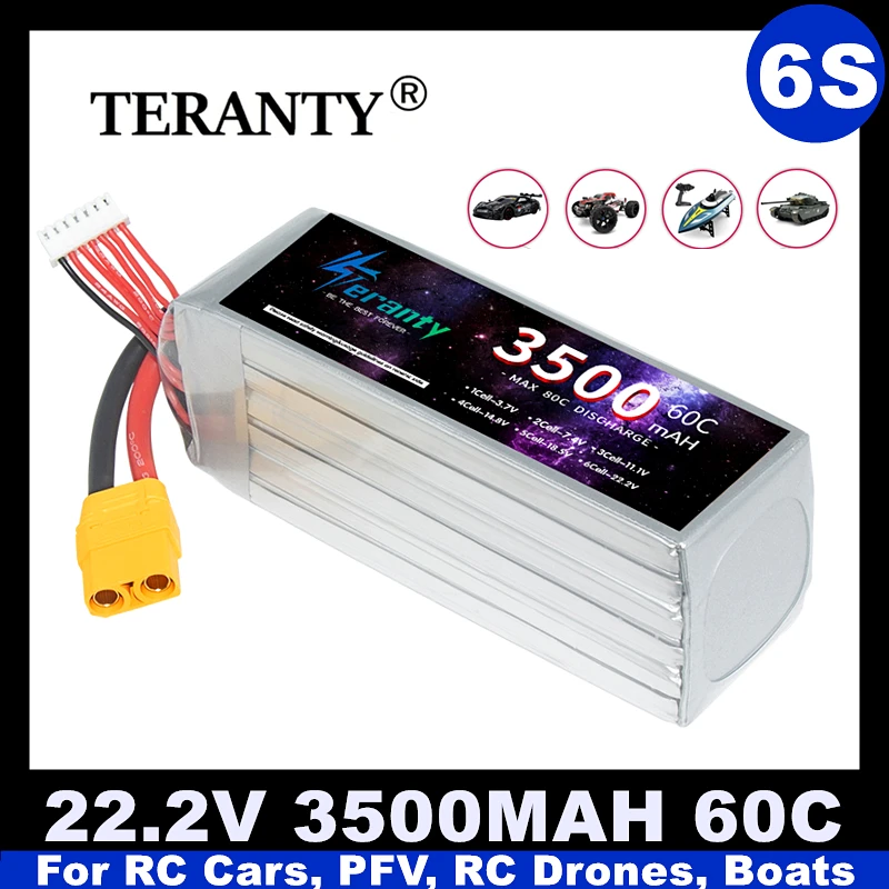 

Teranty 3500mAh 6S 22.2V 45C Aircraft Model Drone Quadcopter High Power Lipo Battery Airmodel Accessories