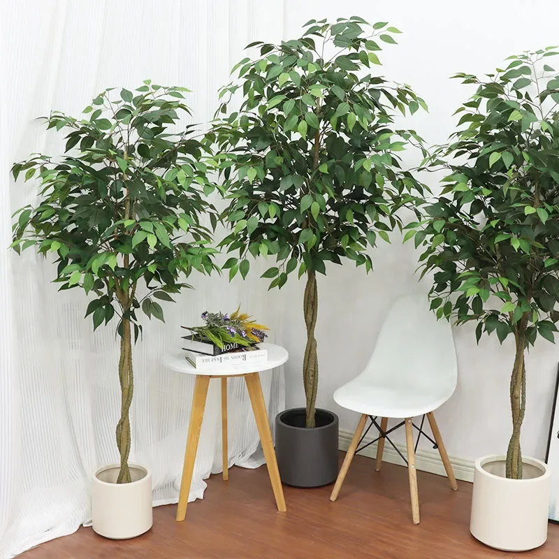 Wholesale Evergreen Silk Leaves Trees Indoor Decoration Fake Banyan Bonsai Plant Plastic Artificial Ficus Tree