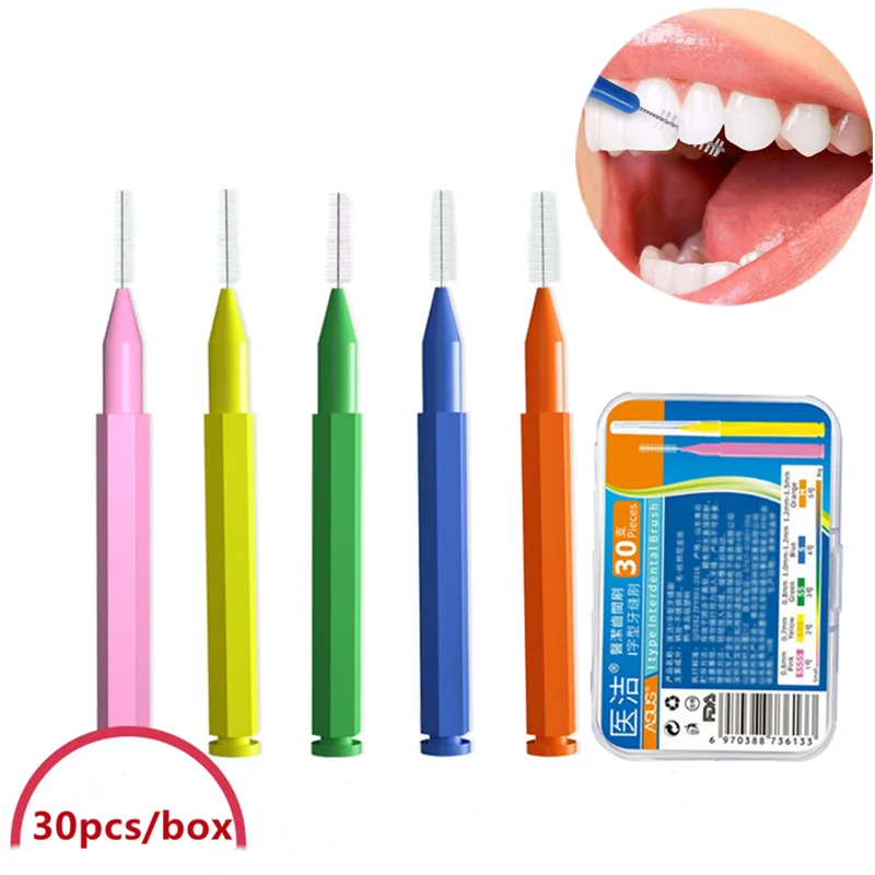 

30Pcs I Shaped Interdental Brush Teeth Oral Hygiene Interdental Brushes Care Tooth Removes Food And Plaque Better Dental Floss