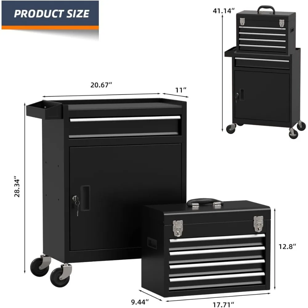 5-Drawer High Capacity Rolling Tool Chest, Removable Cabinet Storage Tool Box with Wheels and Drawers, Detachable Toolbox