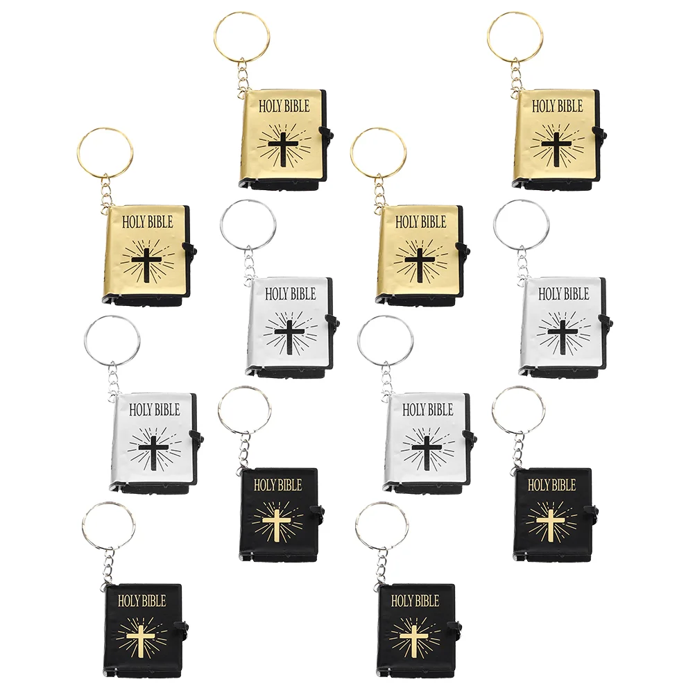 

12 Pcs The Gift Key Pendant Bag Hanging Adornment Wallet Holder Ring Religious Bible Keyring Black Christian Keychain Man