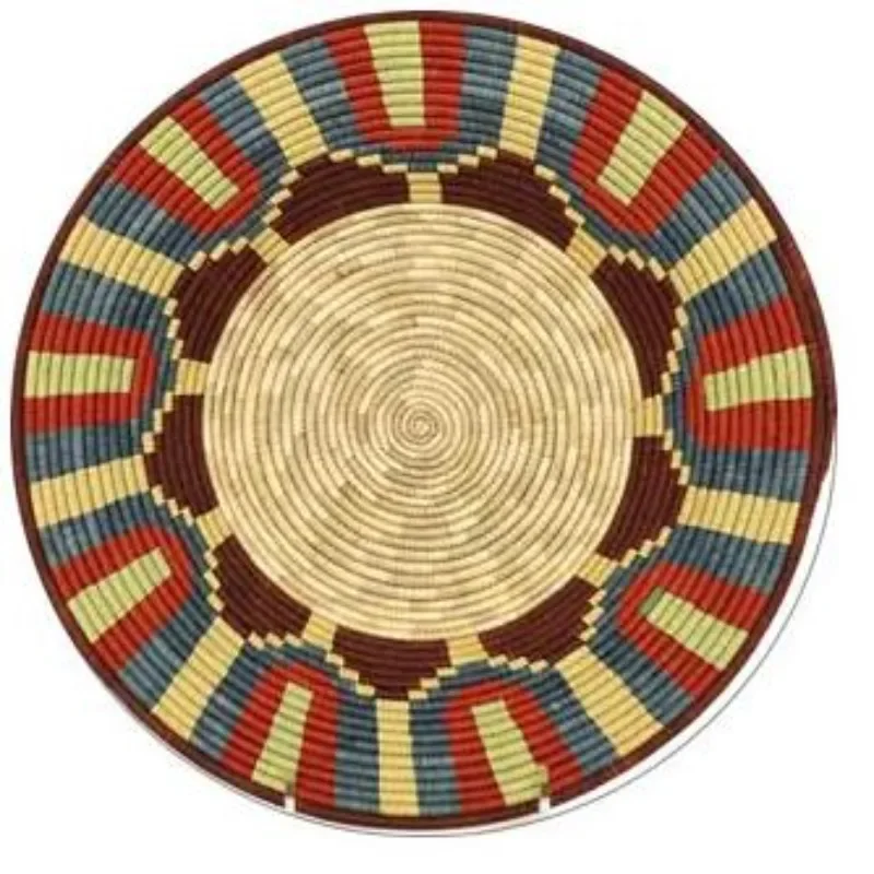 Circular Salon Mat Ethnic Tribal Theme Dark Teal Red Geometric Pattern Non Slip Ground Blanket for Apartment Lounge Decor