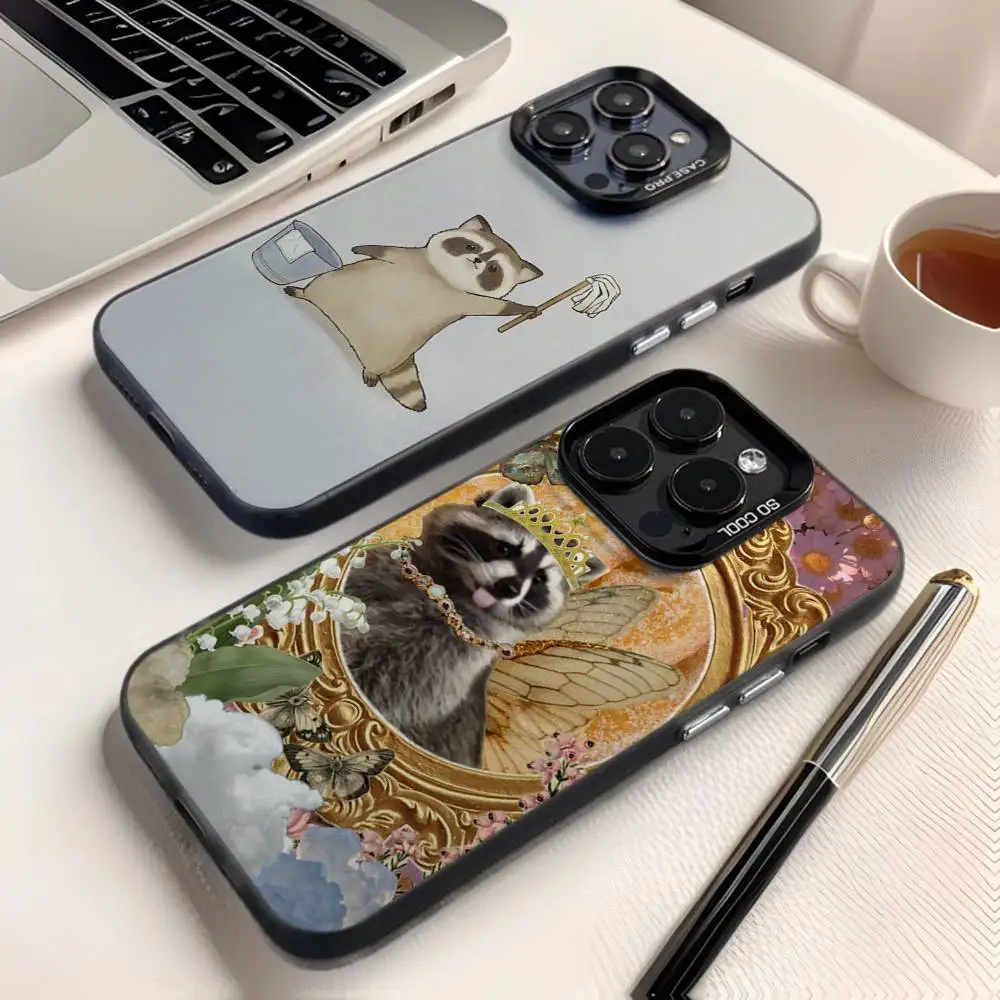 

Funny Cute Raccoon Phone Case For iPhone 16,15,14,13,12,11,8,7,Pro,Max,Plus,Mini,XS,SE Anti Fall Black Matte Hard