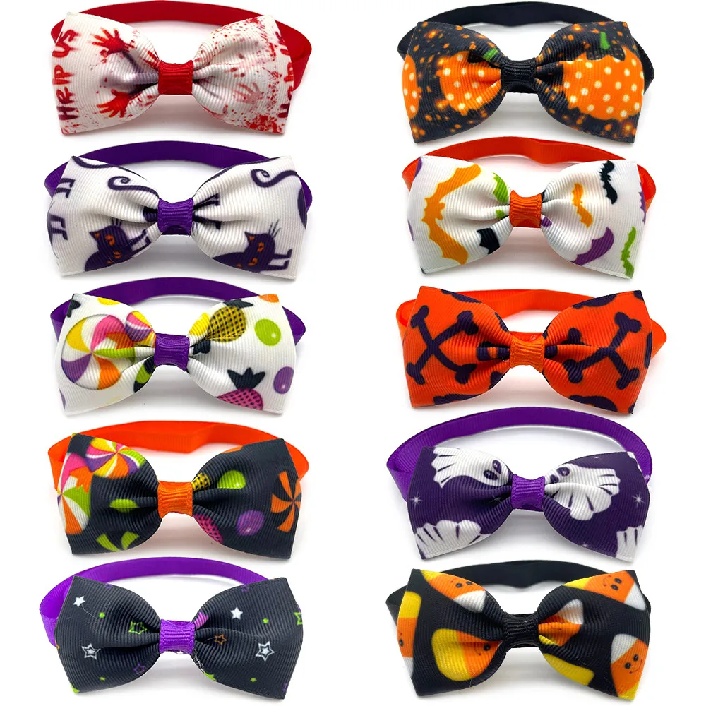 10 Pcs Halloween Style Dog Bow Tie Pumpkin Skull Style Dog Grooming Accessories Small Dog Bow Tie