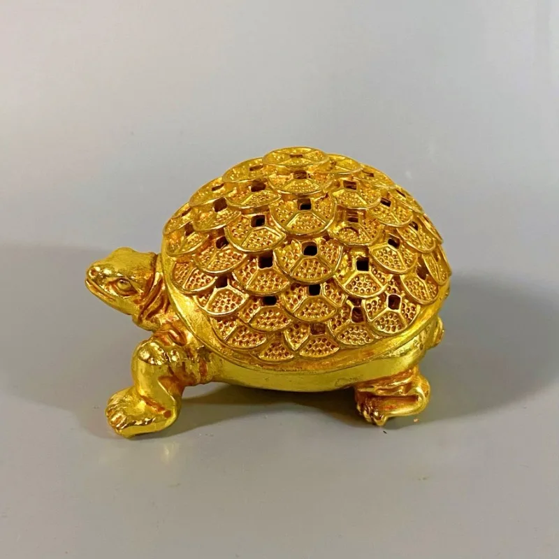 Feng Shui Money Tortoise Statue Incense Burner Golden Tortoise Guarding Animal Sculpture for Home Desk Decoration Ornaments