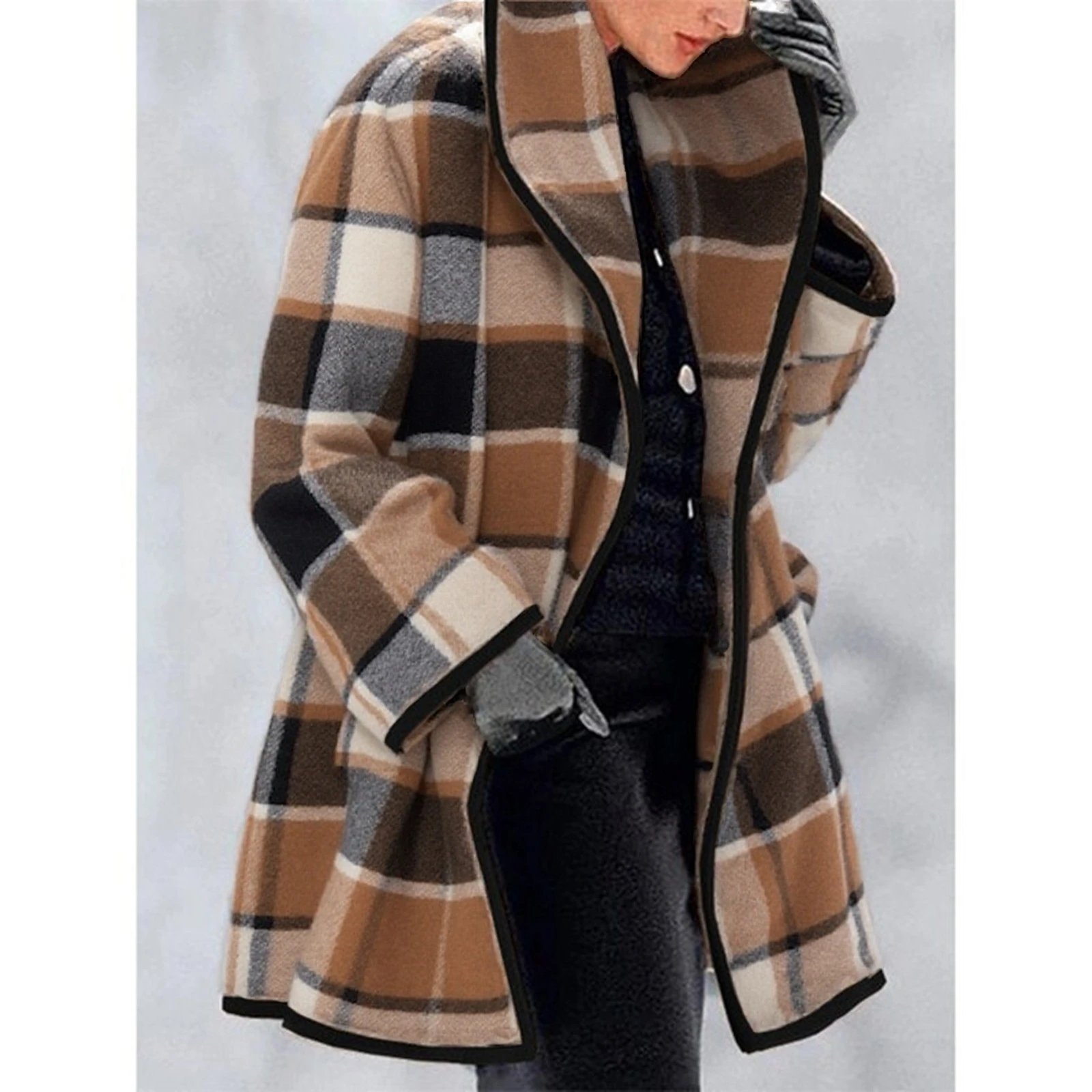 معطف نسائي شتوي كاجوال بنمط عناصر زخرفية ملابس علوية مريحة للطقس البارد #1