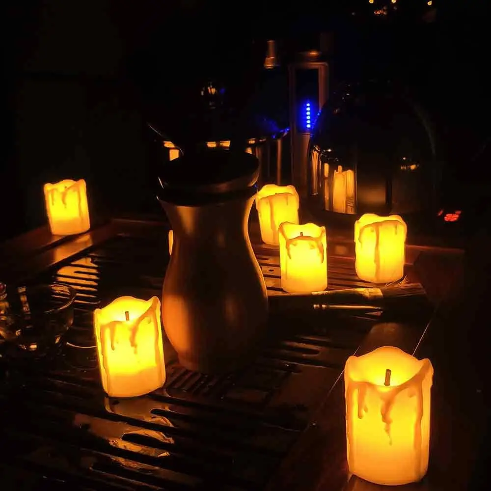 Velas LED de mecha negra, miniluces de té sin llama alimentadas por batería, goteo para fiesta de Navidad y boda, vela falsa, luz decorativa para el hogar