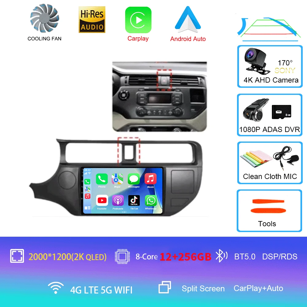Android 16 Carplay Auto voor Kia RIO 4 K3 2011 2012 2013 - 2017 autoradio multimediaspeler navigatie GPS geen 2Din 2 Din