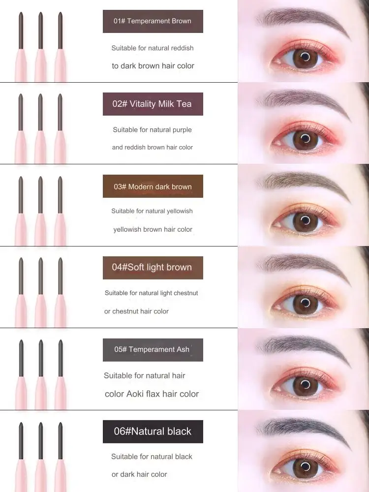 6Color Double Ended Eyebrow Pencil KiT Waterproof Make Up Long Lasting No Blooming Rotatable Triangle Eye Brow Tattoo Pen Makeup