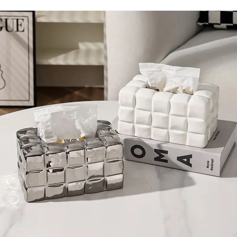 

Electroplated Ceramic Tissue Box Napkin Holder Nordic Home Decoration Art Living Room Storage