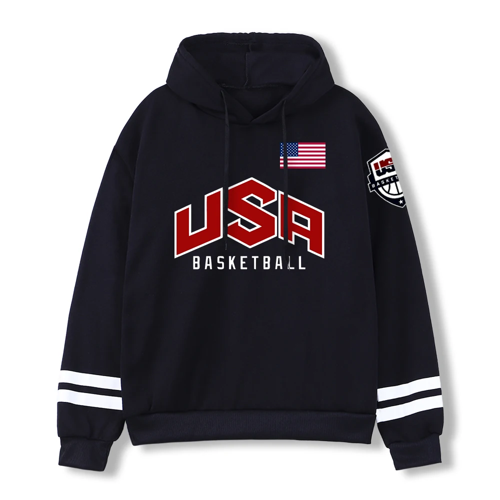 

USA Basketball LOGO Printed Hoodie Man Women Autumn Warm Splicing Sweatshirts Personality Casual Clothing Loose Fleece Pullovers