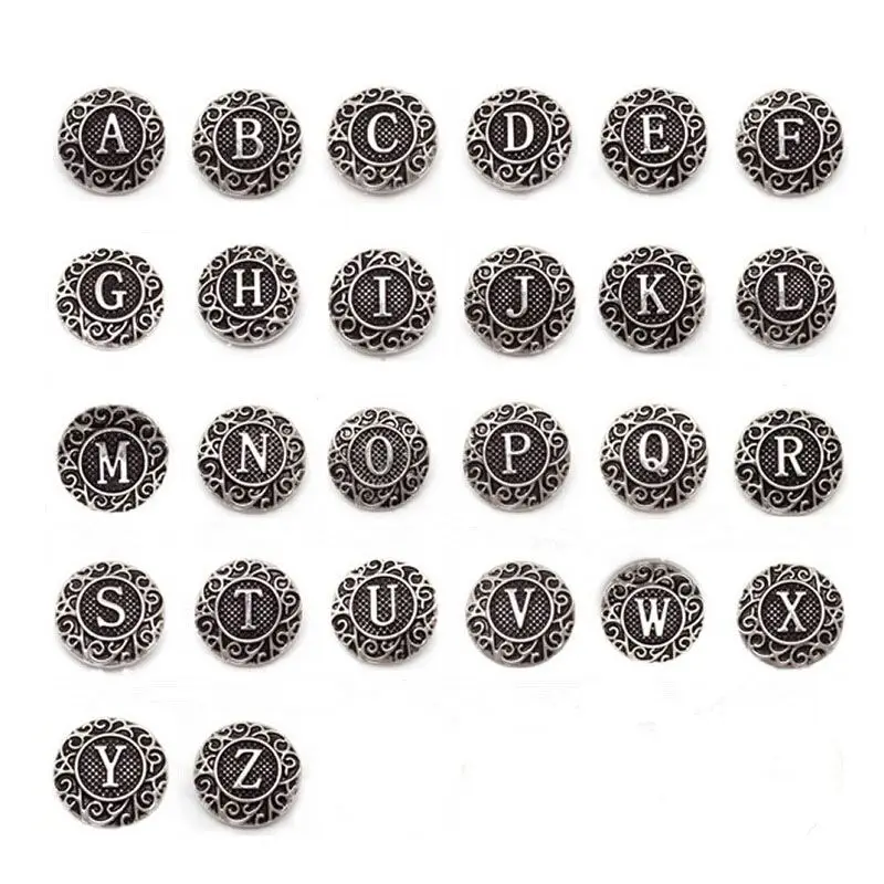 Hot Selling 26pcs 18mm Initial A-Z Alphabet Letter Snap Button DIY Jewelry Interchangeable Bracelet&Bangles